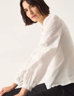 Flossy Embroidered Sleeve Top Ivory