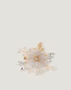 Flower Embellished Metal Hair Clip
