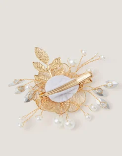 Flower Embellished Metal Hair Clip
