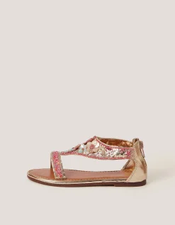 Flower Embellished Metallic Sandals Multi