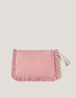 Flower Initial Velvet Pouch Pink