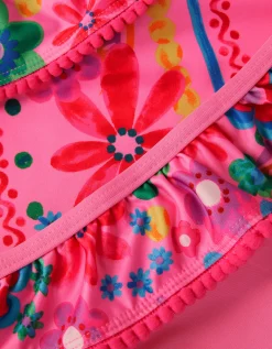 Flower Print Ruffle Tankini Set Pink