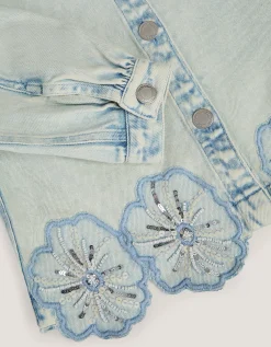 Flower Sequin Denim Jacket Blue