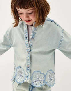 Flower Sequin Denim Jacket Blue