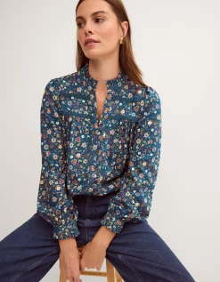 Francine Floral Jersey Blouse Teal