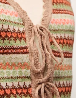 Fran Front Tie Fair Isle Cardigan Natural