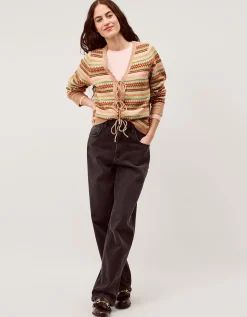 Fran Front Tie Fair Isle Cardigan Natural