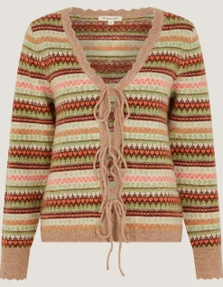 Fran Front Tie Fair Isle Cardigan Natural