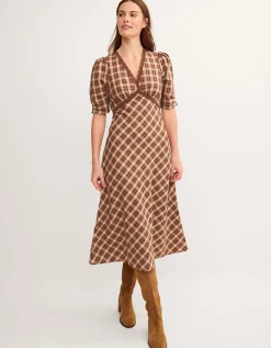 Frankie Check Print Midi Dress Brown