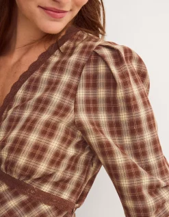 Frankie Check Print Midi Dress Brown