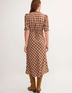 Frankie Check Print Midi Dress Brown