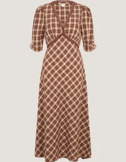 Frankie Check Print Midi Dress Brown