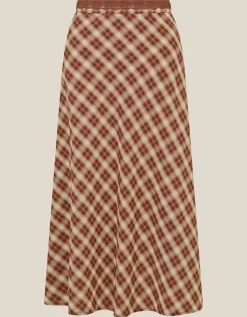 Frankie Check Print Midi Skirt Brown