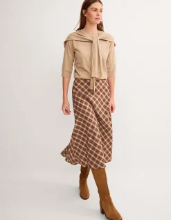 Frankie Check Print Midi Skirt Brown