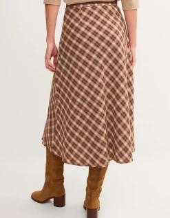 Frankie Check Print Midi Skirt Brown