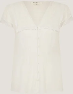 Frannie Square Collar Linen Blend Top Ivory