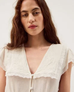 Frannie Square Collar Linen Blend Top Ivory