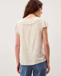 Frannie Square Collar Linen Blend Top Ivory