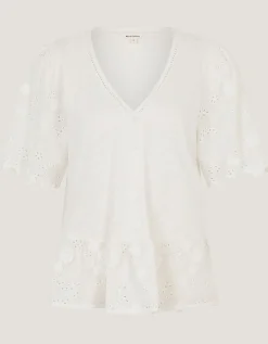 Freya V-Neck Floral Broderie Top Ivory
