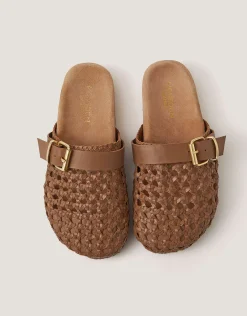 Freya Woven Leather Mules Natural
