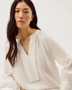 Frida V-Neck Linen Blouse White