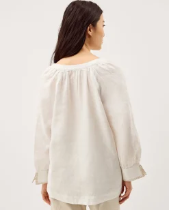 Frida V-Neck Linen Blouse White