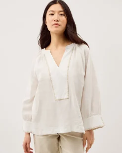 Frida V-Neck Linen Blouse White