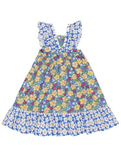 Frugi Audrey Floral Print Frill Dress Blue