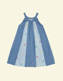 Frugi Embroidered Denim Trapeze Dress Blue