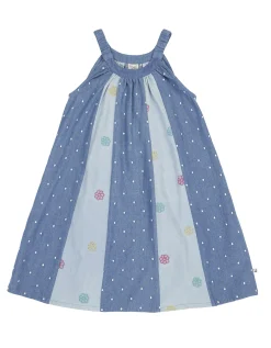 Frugi Embroidered Denim Trapeze Dress Blue