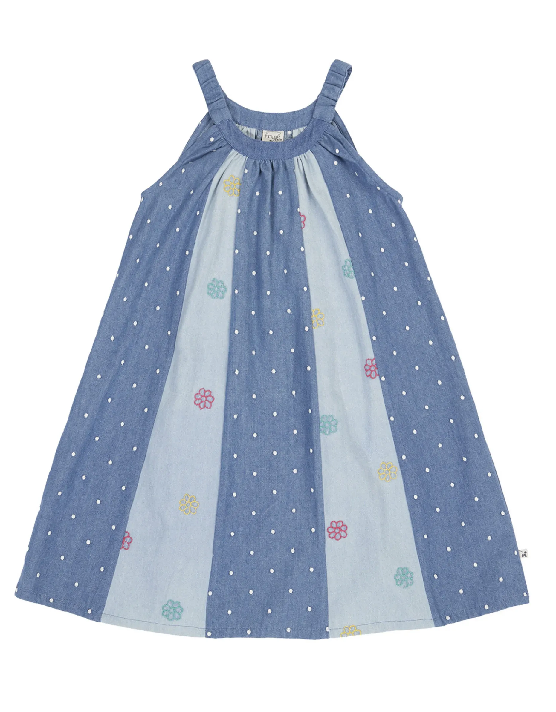 Frugi Embroidered Denim Trapeze Dress Blue