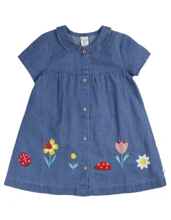 Frugi Rosemary Embroidered Denim Dress Blue