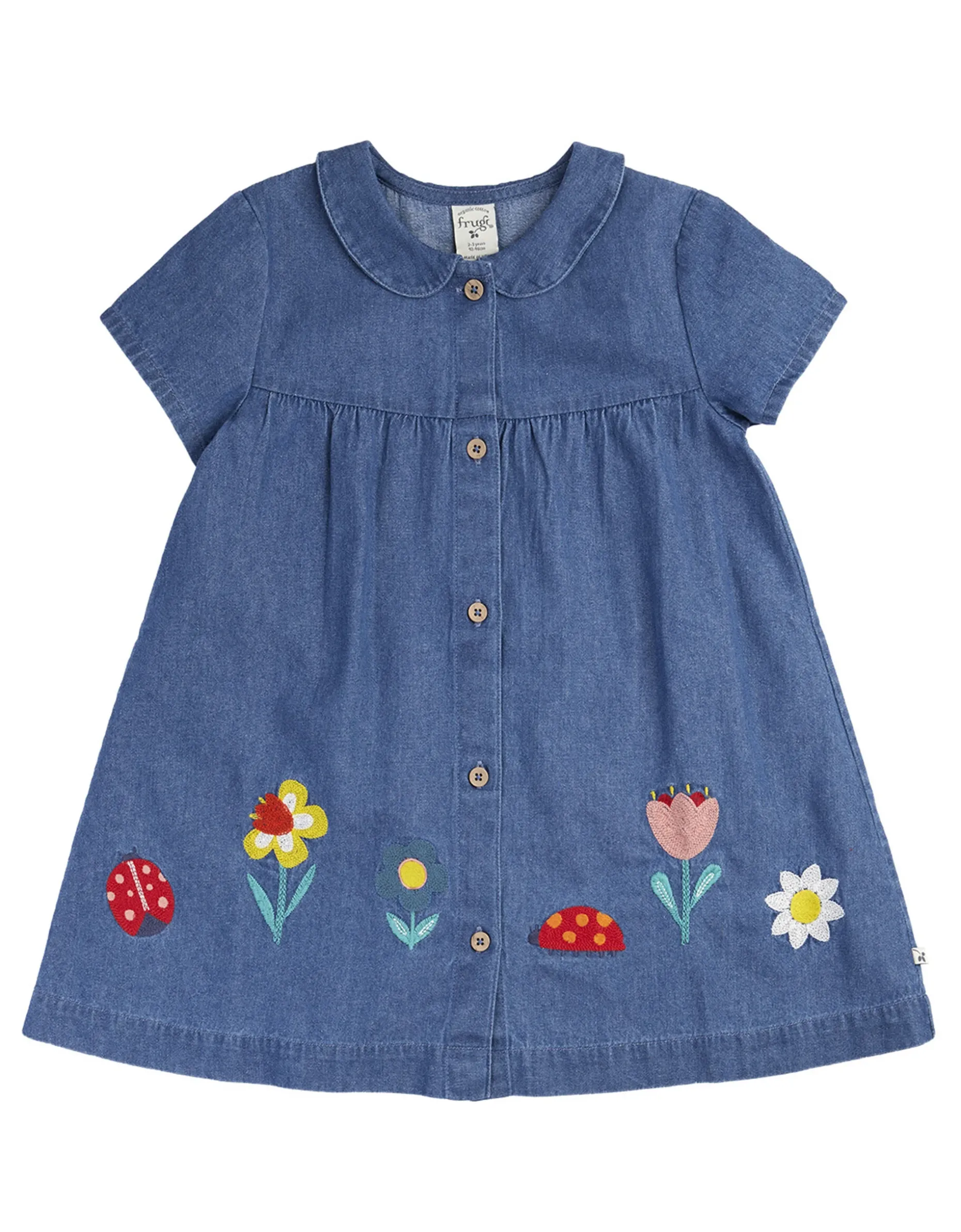 Frugi Rosemary Embroidered Denim Dress Blue