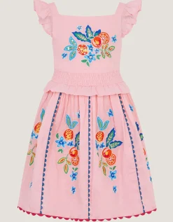 Fruit Embroidered Square Neck Dress Pink