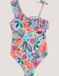 Fruit Print Asymmetrical Swimsuit Pink
