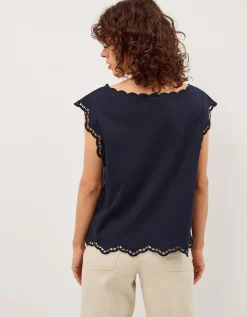Gaia Floral Cutwork Top Blue