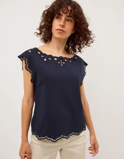 Gaia Floral Cutwork Top Blue