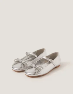 Gemstone Bow Ballet Flats Silver