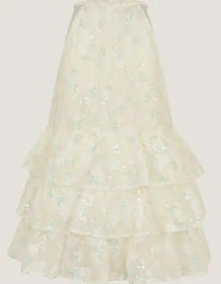 Georgie Sequin Jacquard Tiered Party Dress Ivory