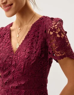 Gia Cutwork Lace Midi Dress Red