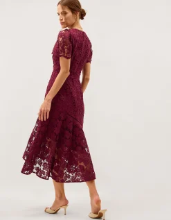 Gia Cutwork Lace Midi Dress Red
