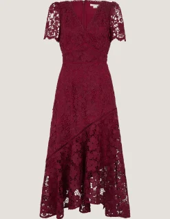 Gia Cutwork Lace Midi Dress Red