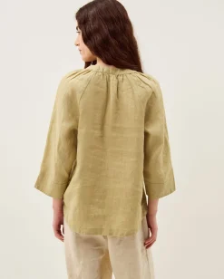 Gianna Linen Top Green