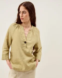 Gianna Linen Top Green