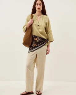 Gianna Linen Top Green