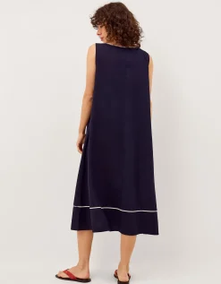 Gigi Bow Linen Blend Midi Dress Blue