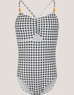 Gingham Cut Out Swimsuit Black