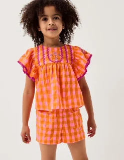 Gingham Print Top & Shorts Set Orange