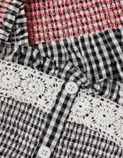 Gingham Shirred Tank & Shorts Set Black
