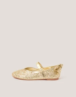 Glitter Back Bow Ballet Flats Gold